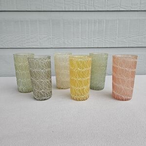 Colour Craft Spaghetti String 12oz Drinking Tumbler Glass Set of 6 VTG 1950s MCM